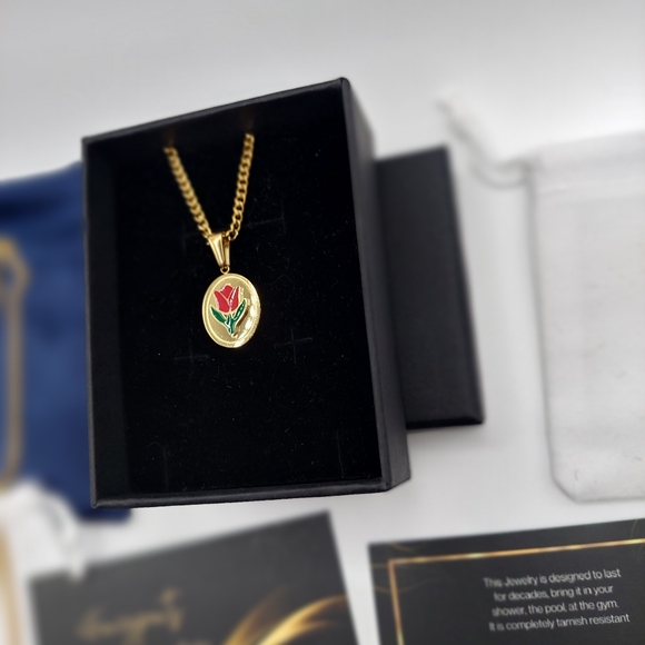 18K Gold Plated 🌹 Rose Flower Pendant with 18K Gold Plated Miami Cuban Link - Picture 4 of 13